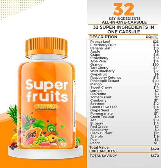 Super Fruit en Groentesupplementen – Biologische Hele Superfood Vitaminen & Mineralen – 90 Veggie en 90 Fruit Capsules voor Dames, Heren, En Kinderen.