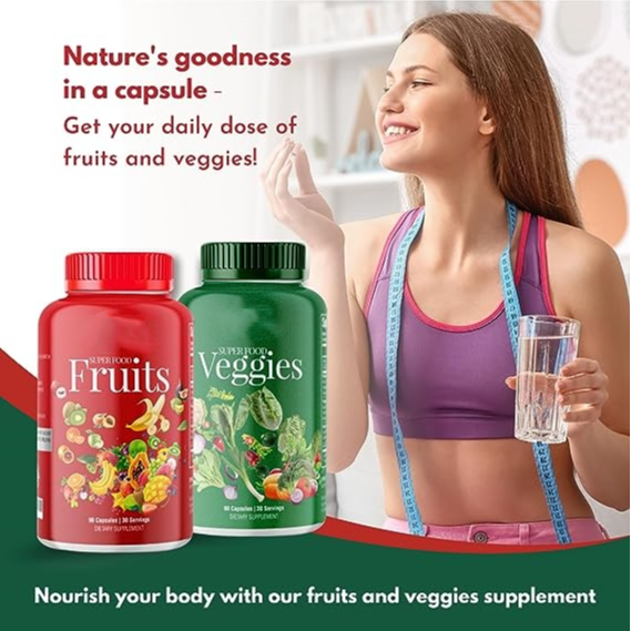 Fruit en Groenten Supplement - Hele Produce Fruit en Groente Supplement Dieet Superfood Vitaminen voor Mannen, Vrouwen - Fruit en Veggie Supplementen .