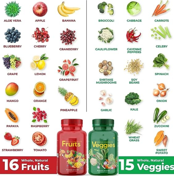 Fruit en Groenten Supplement - Hele Produce Fruit en Groente Supplement Dieet Superfood Vitaminen voor Mannen, Vrouwen - Fruit en Veggie Supplementen .