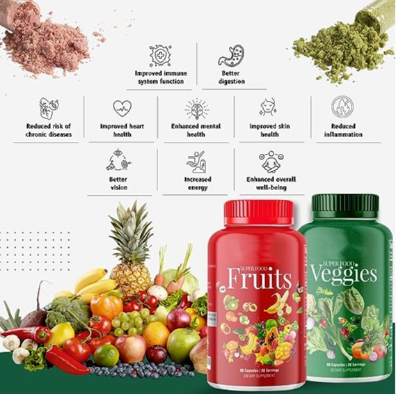 Fruit en Groenten Supplement - Hele Produce Fruit en Groente Supplement Dieet Superfood Vitaminen voor Mannen, Vrouwen - Fruit en Veggie Supplementen .