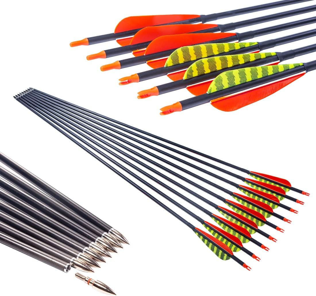 Traditional Archery 300 340 400 500 600 Spine Carbon Feather Arrows for Reverse Compound Bow Longbow Hunting Targets Arrow