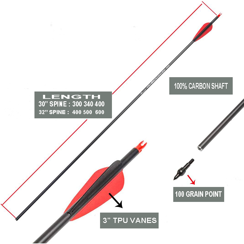 300 340 400 500 600 700 800 Spine Carbon Arrows for Compound reverse  Bow Traditional Longbow 30 32 Inch Shafts Hunting Target Feather Arrow