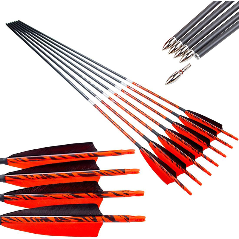 Traditional Arrows 300 400 500 600 Spine Turkey Feather 30 32 Inch Carbon Shafts for reverse Longbow Compound Bows Hunting Targets